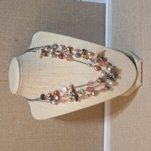 Vintage Pink Statement Necklace - Fresh Water Pearl Chunky Retro Multistrand